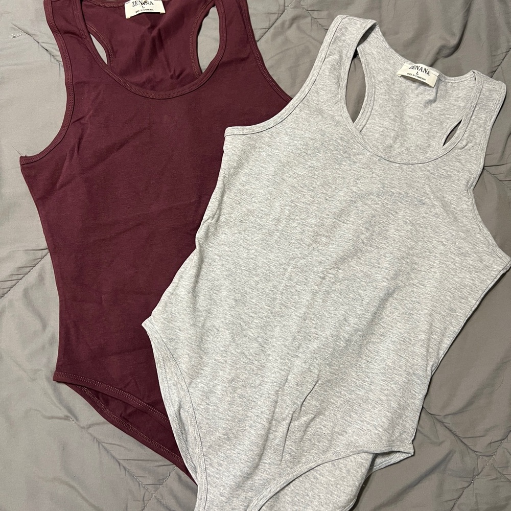 Zenana Outfitters Women's Bodysuit Set - Maroon and Light Gray